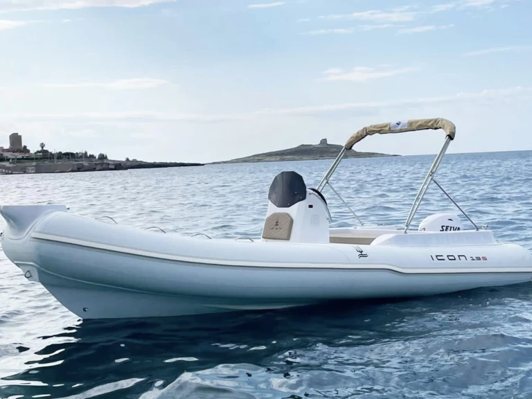 Bareboat Rental RIB icon with a boat licence
