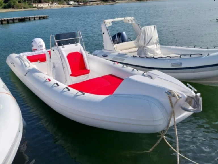 Bareboat Rental RIB icon with a boat licence