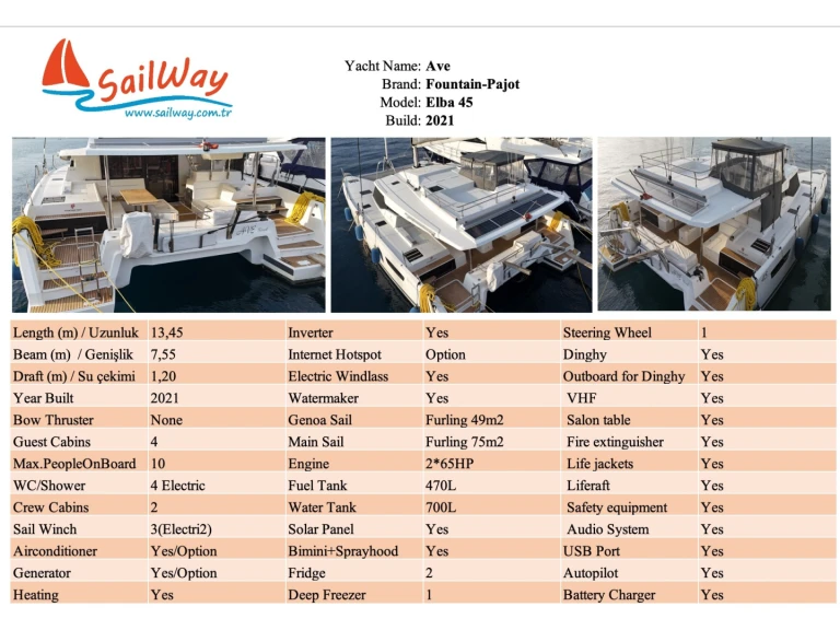 Catamaran rental in Adaköy - Fountaine Pajot Elba 45