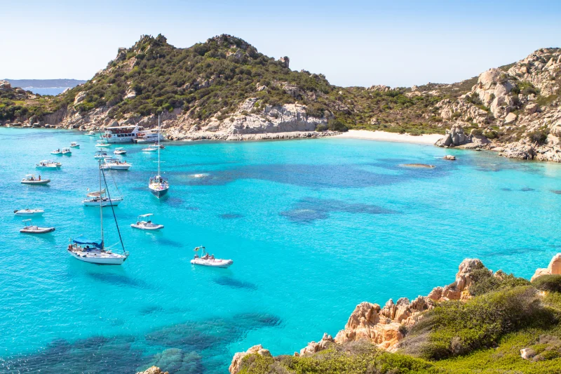 Sailboats anchored in the La Maddalena archipelago